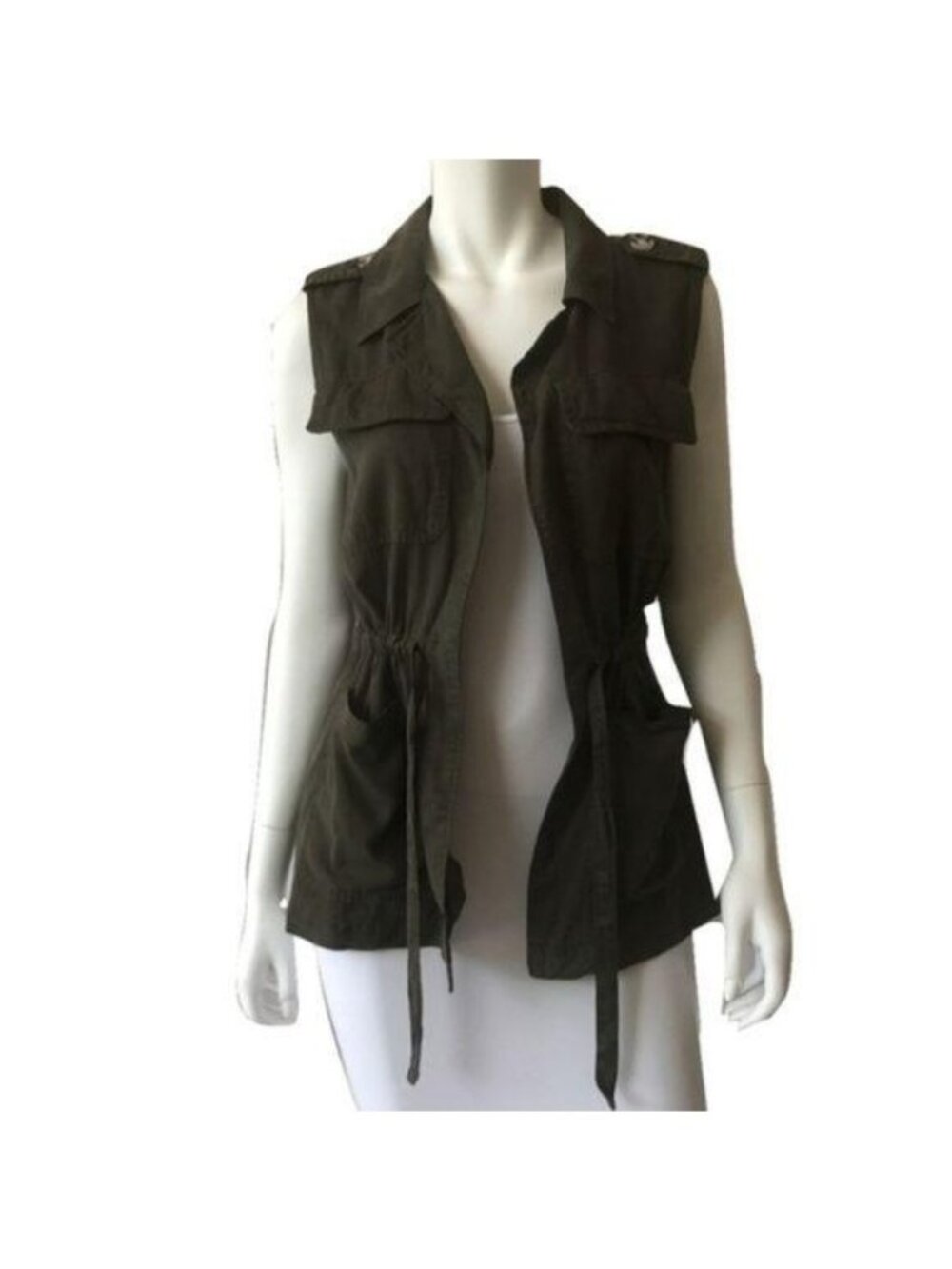 Sanctuary Olive Green Sleeveless Tencel Cargo Vest